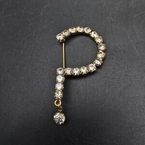 Rhinestone Question Mark Brooch Vintage Glam Costume Jewelry